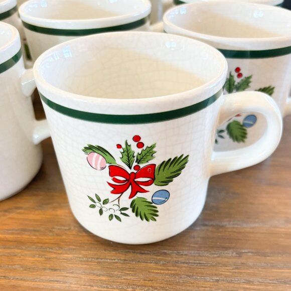 Set of 7 Coffee Cups with Saucers Yamaka Stoneware Japan Holiday Christmas - Picture 3 of 9